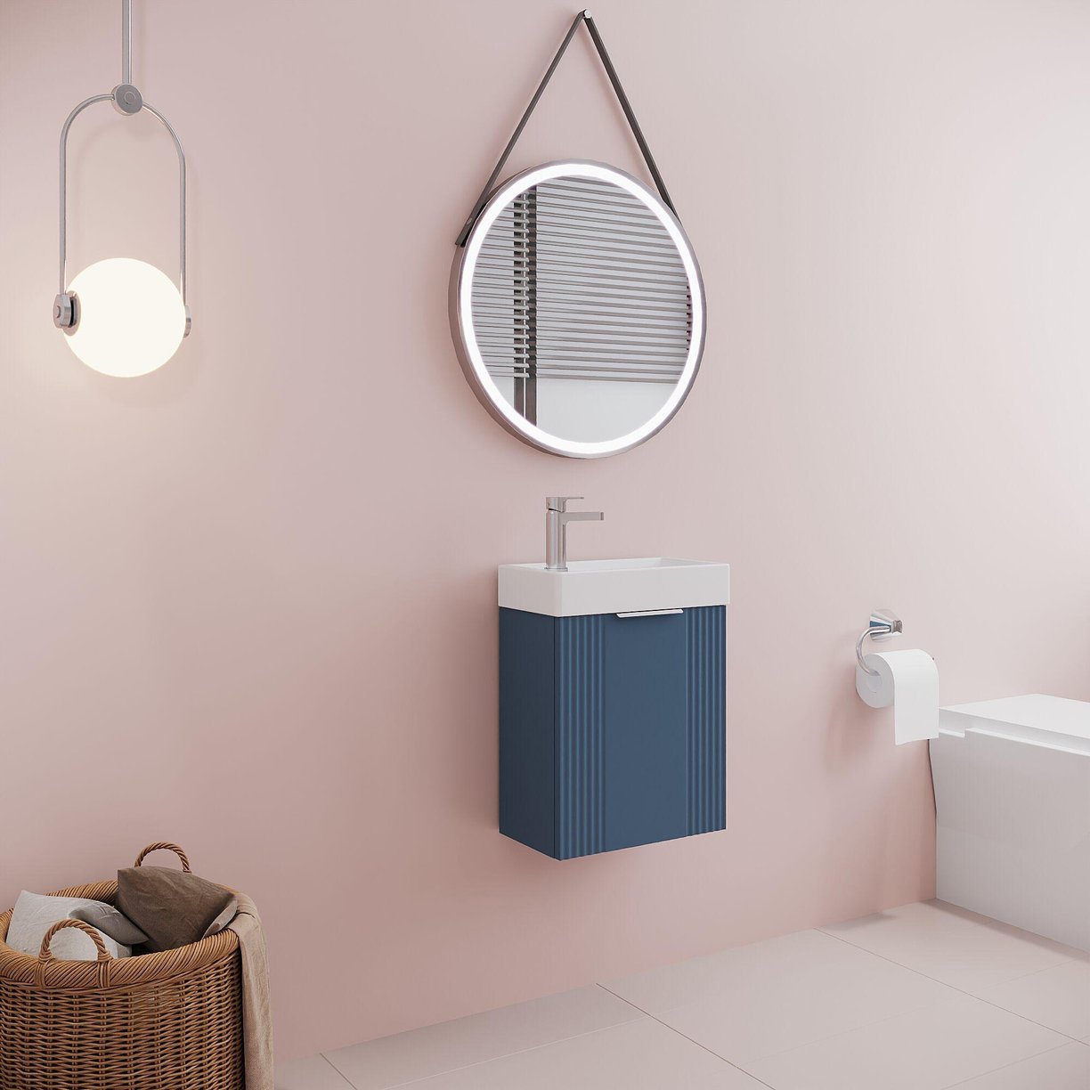 400mm W/H Single Door Unit Inc Basin - Satin Blue