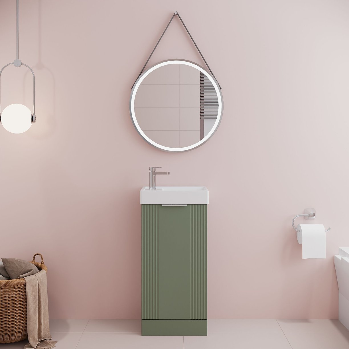 400mm F/S Single Door Unit Inc Basin - Satin Green