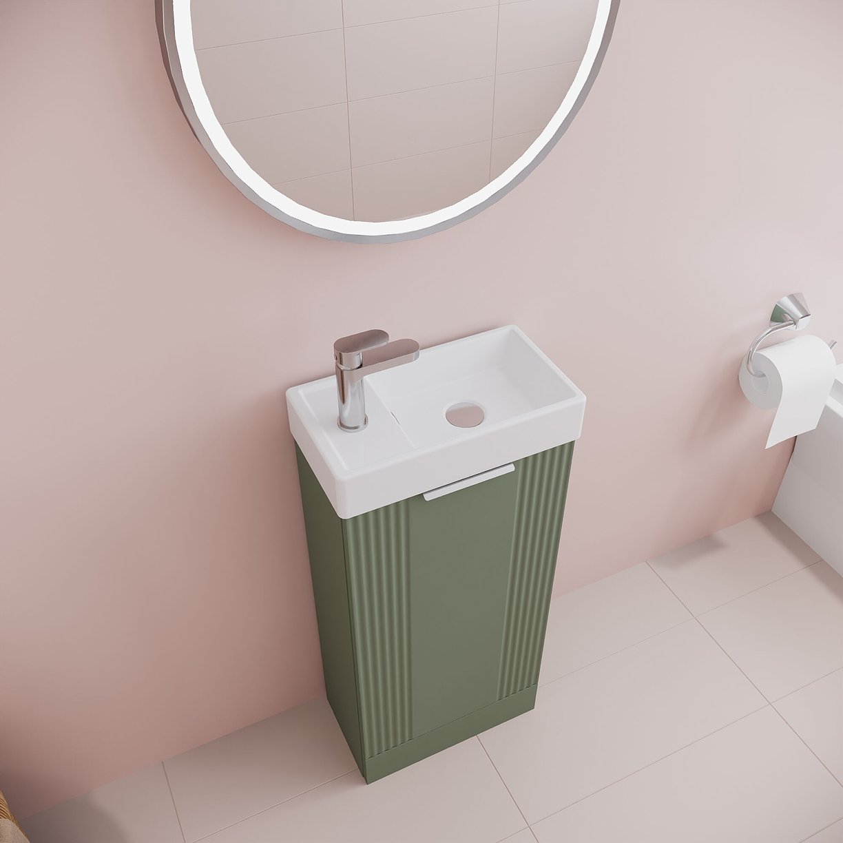 400mm F/S Single Door Unit Inc Basin - Satin Green