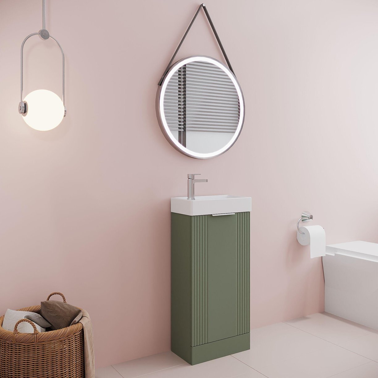 400mm F/S Single Door Unit Inc Basin - Satin Green