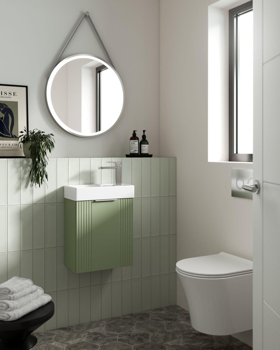 400mm W/H Single Door Unit Inc Basin - Satin Green