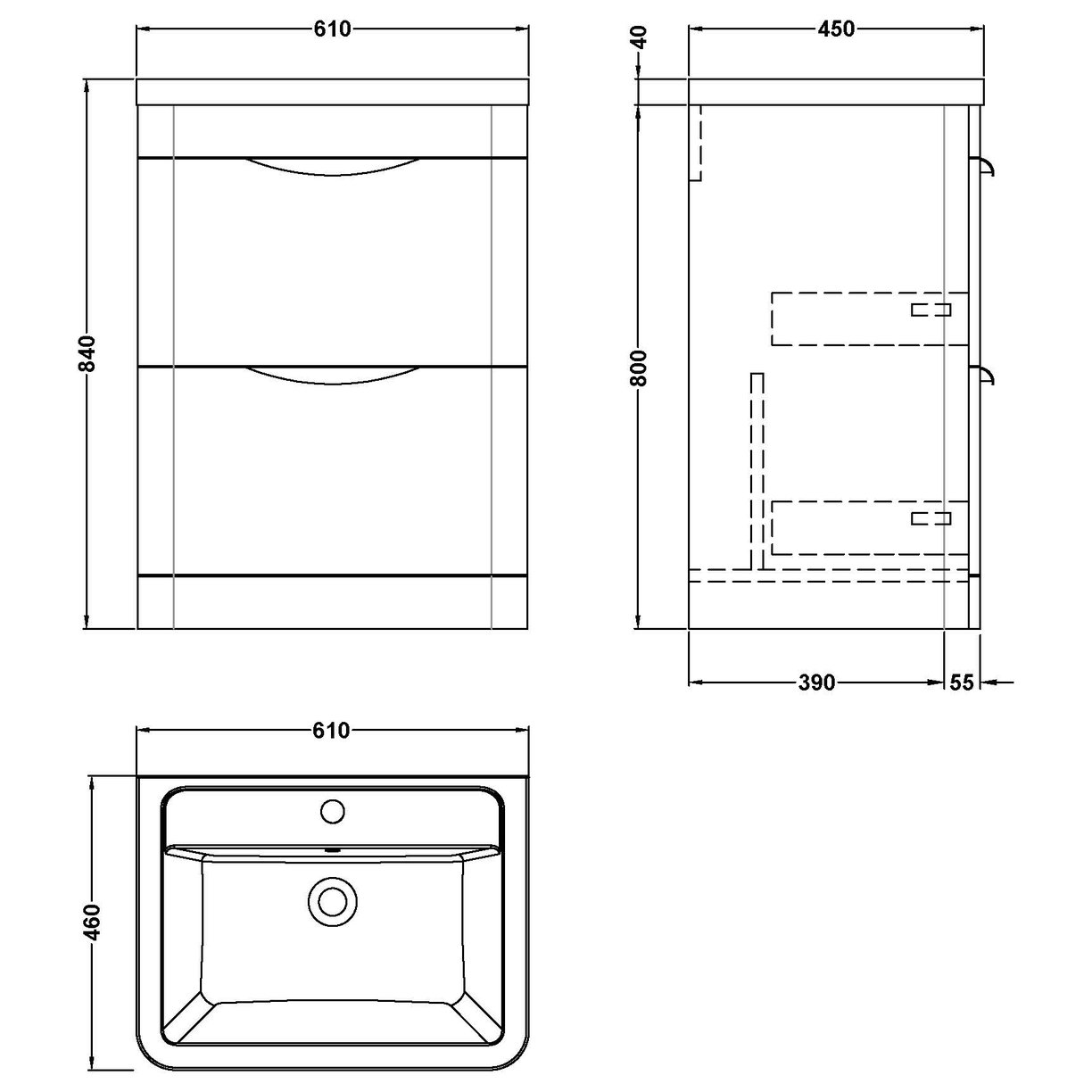 Parade 600mm F/S 2 Drawer Unit & Basin - High Gloss White
