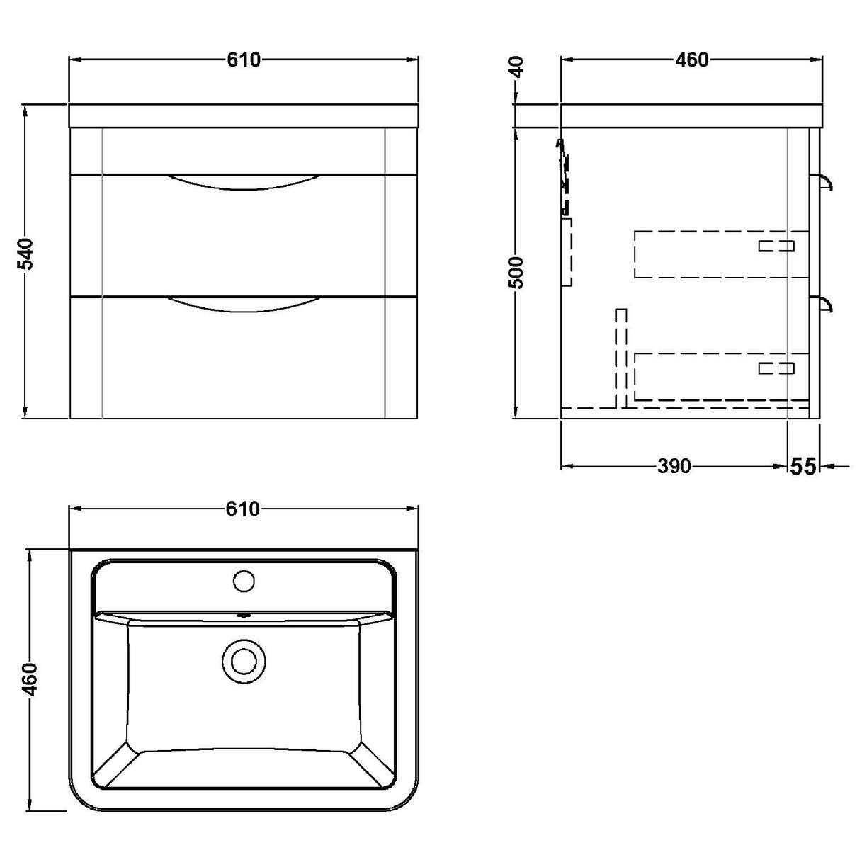 Parade 600 W/H 2 Drawer Unit & Basin