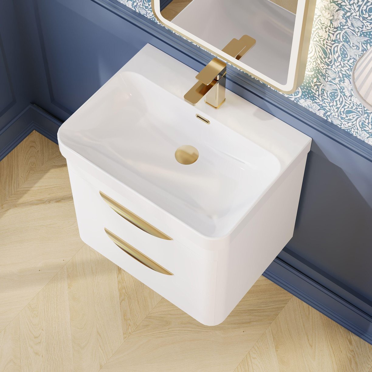 600mm Wall Hung Vanity & Thin Edge Ceramic Basin