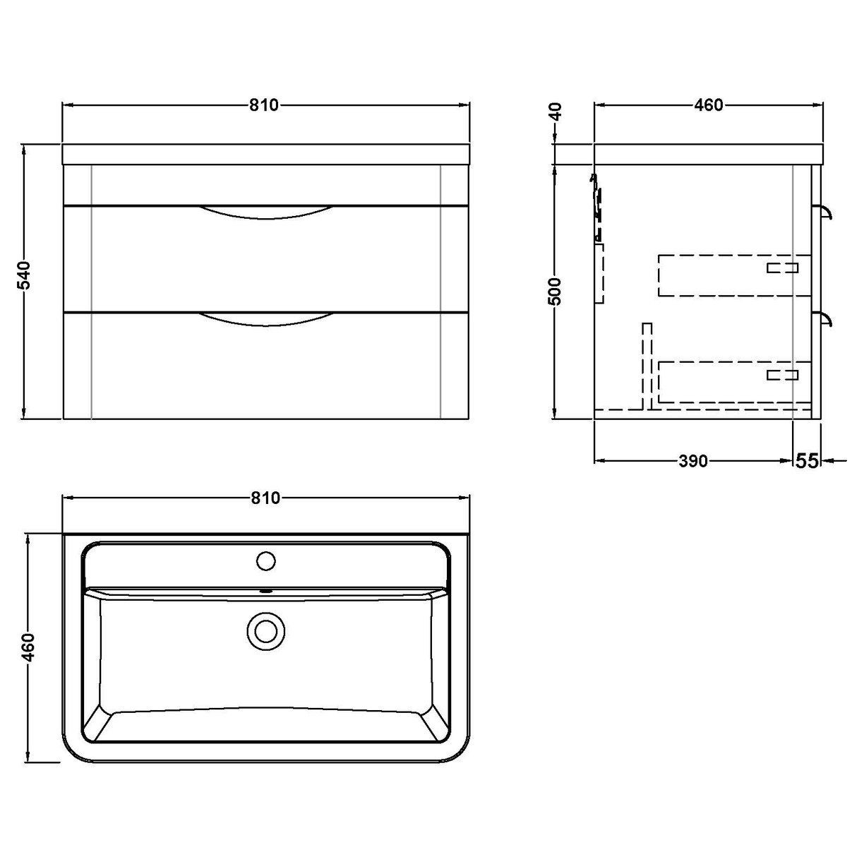 Parade 800 W/H 2 Drawer Unit & Basin