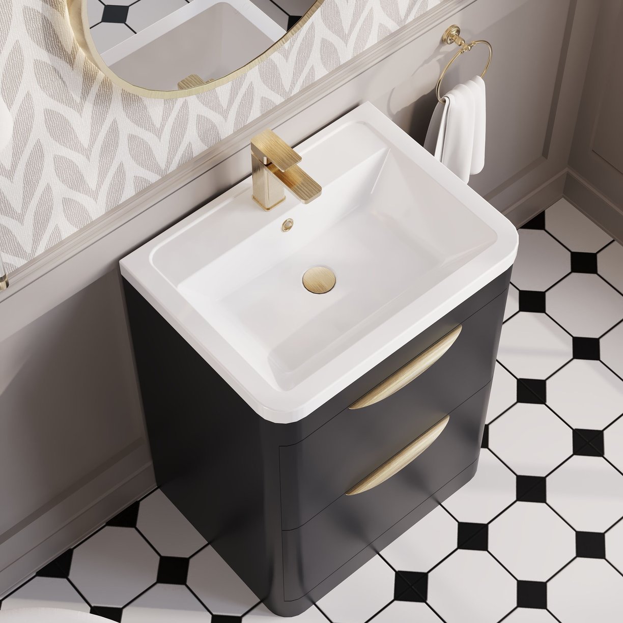 Parade 600mm F/S 2 Drawer Basin & Cabinet - Satin Soft Black