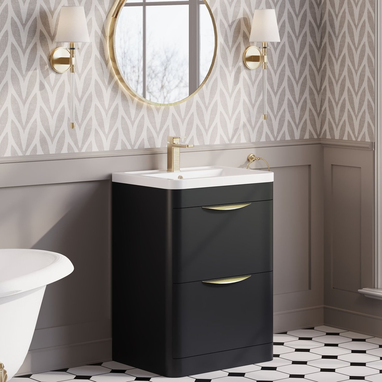 Parade 600mm F/S 2 Drawer Basin & Cabinet - Satin Soft Black