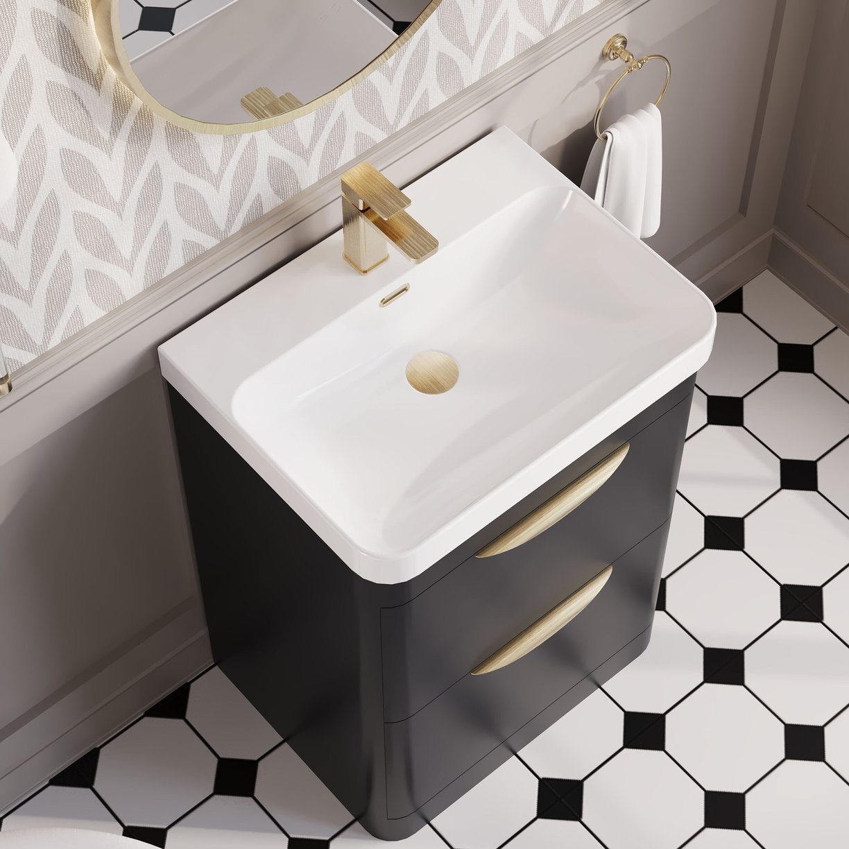 600mm Floor Standing 2 Drawer Vanity & Thin Edge Ceramic Basin
