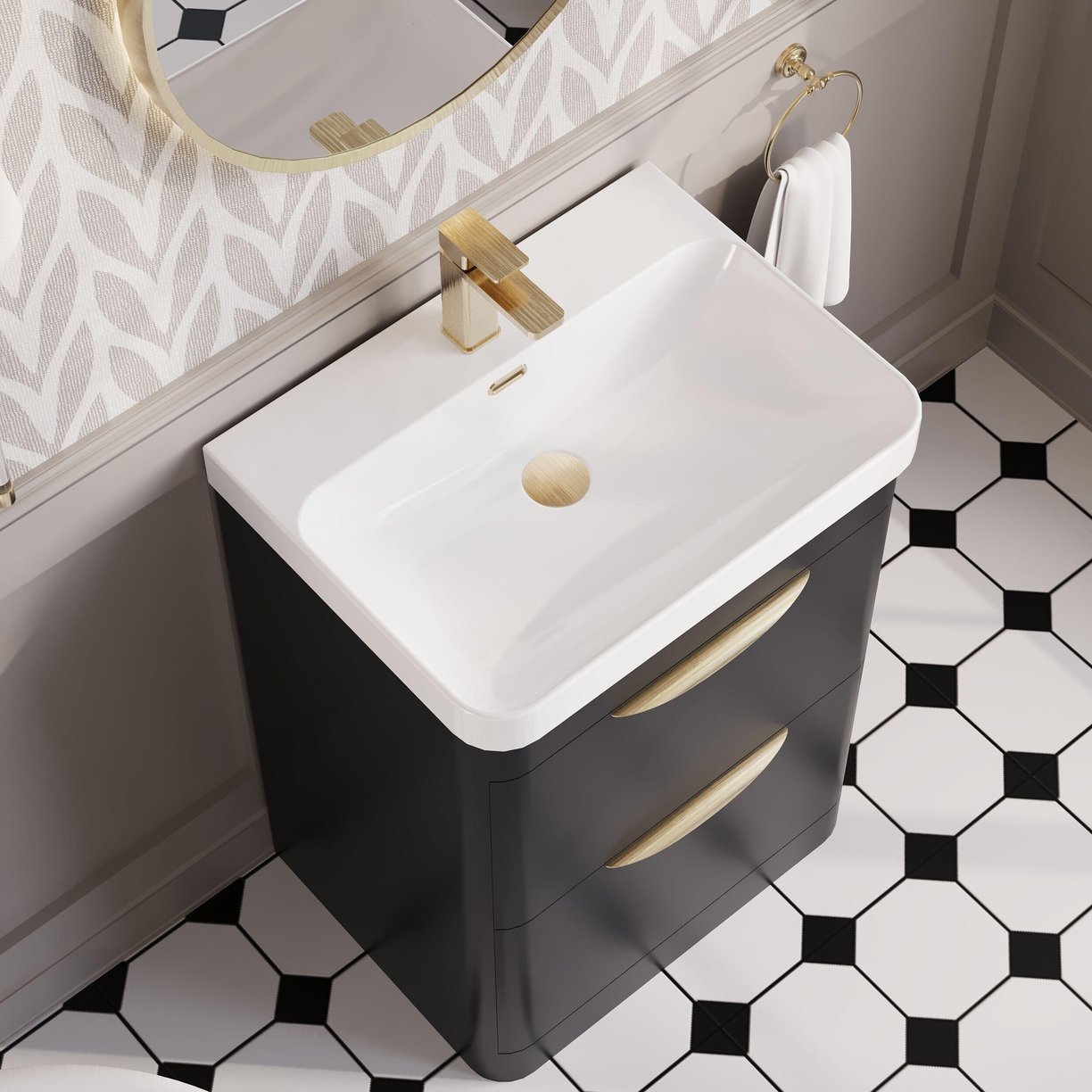 600mm Floor Standing 2 Drawer Vanity & Thin Edge Ceramic Basin