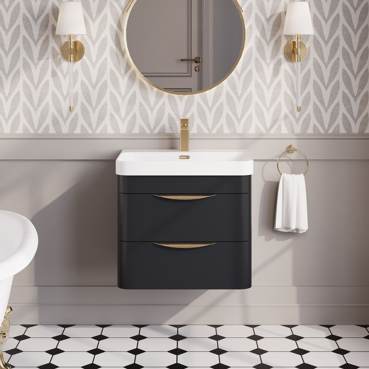 600mm Wall Hung 2 Drawer Vanity & Thin Edge Ceramic Basin