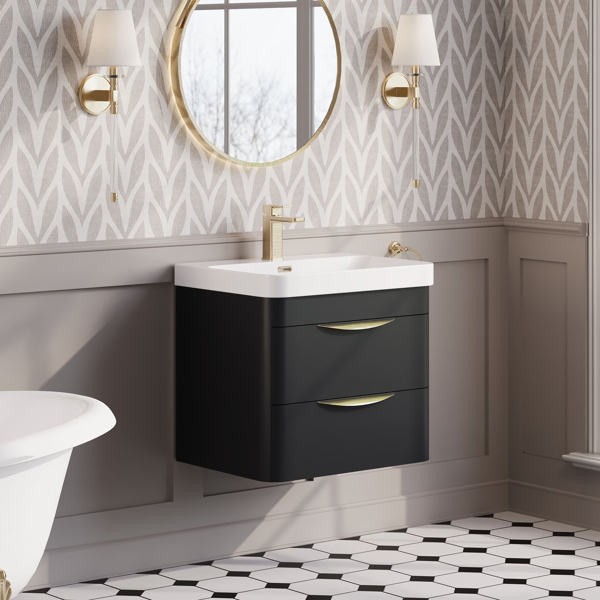 600mm Wall Hung 2 Drawer Vanity & Thin Edge Ceramic Basin
