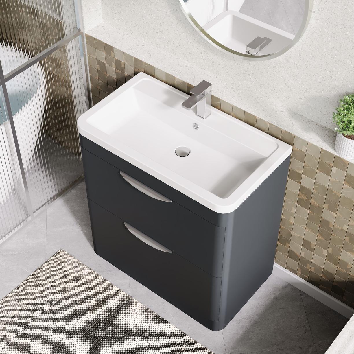 Parade 800mm F/S 2 Drawer Basin & Cabinet - Satin Soft Black