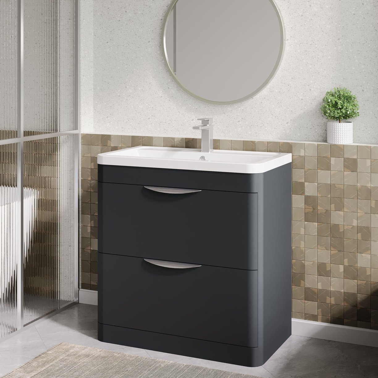 Parade 800mm F/S 2 Drawer Basin & Cabinet - Satin Soft Black