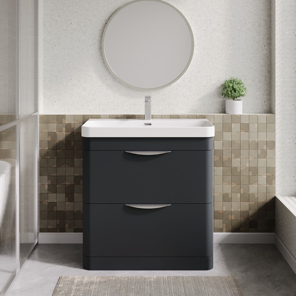 800mm Floor Standing 2 Drawer Vanity & Thin Edge Ceramic Basin