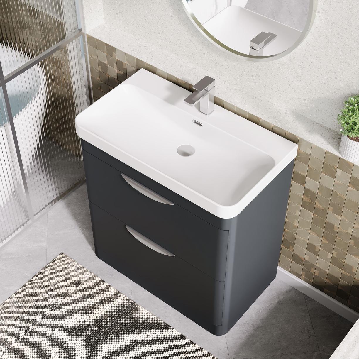 800mm Floor Standing 2 Drawer Vanity & Thin Edge Ceramic Basin