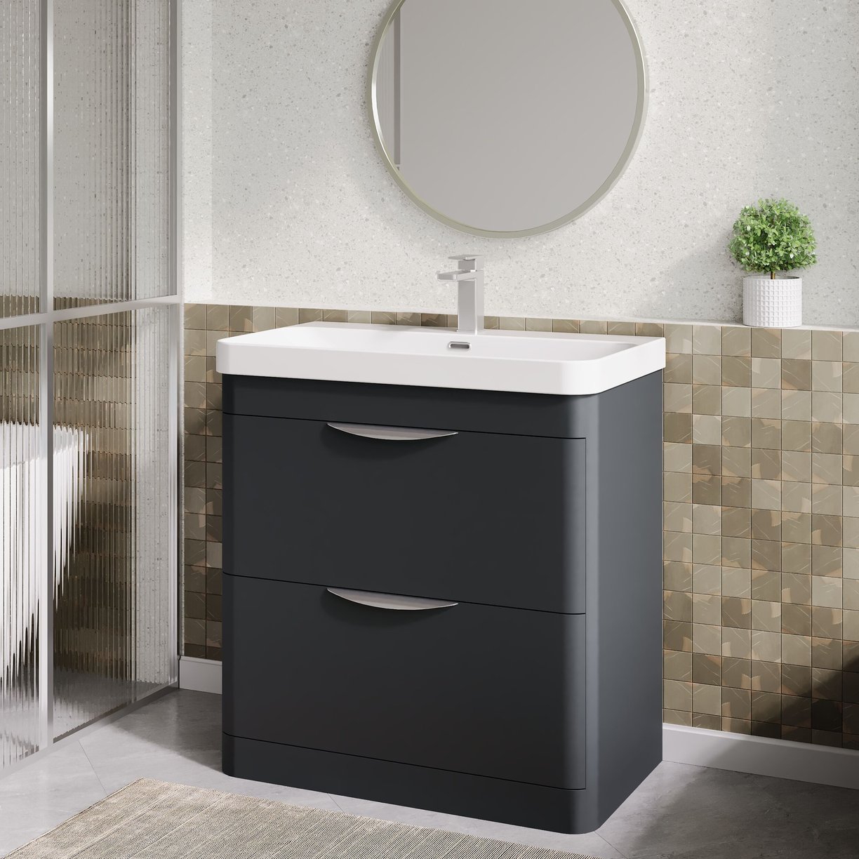 800mm Floor Standing 2 Drawer Vanity & Thin Edge Ceramic Basin