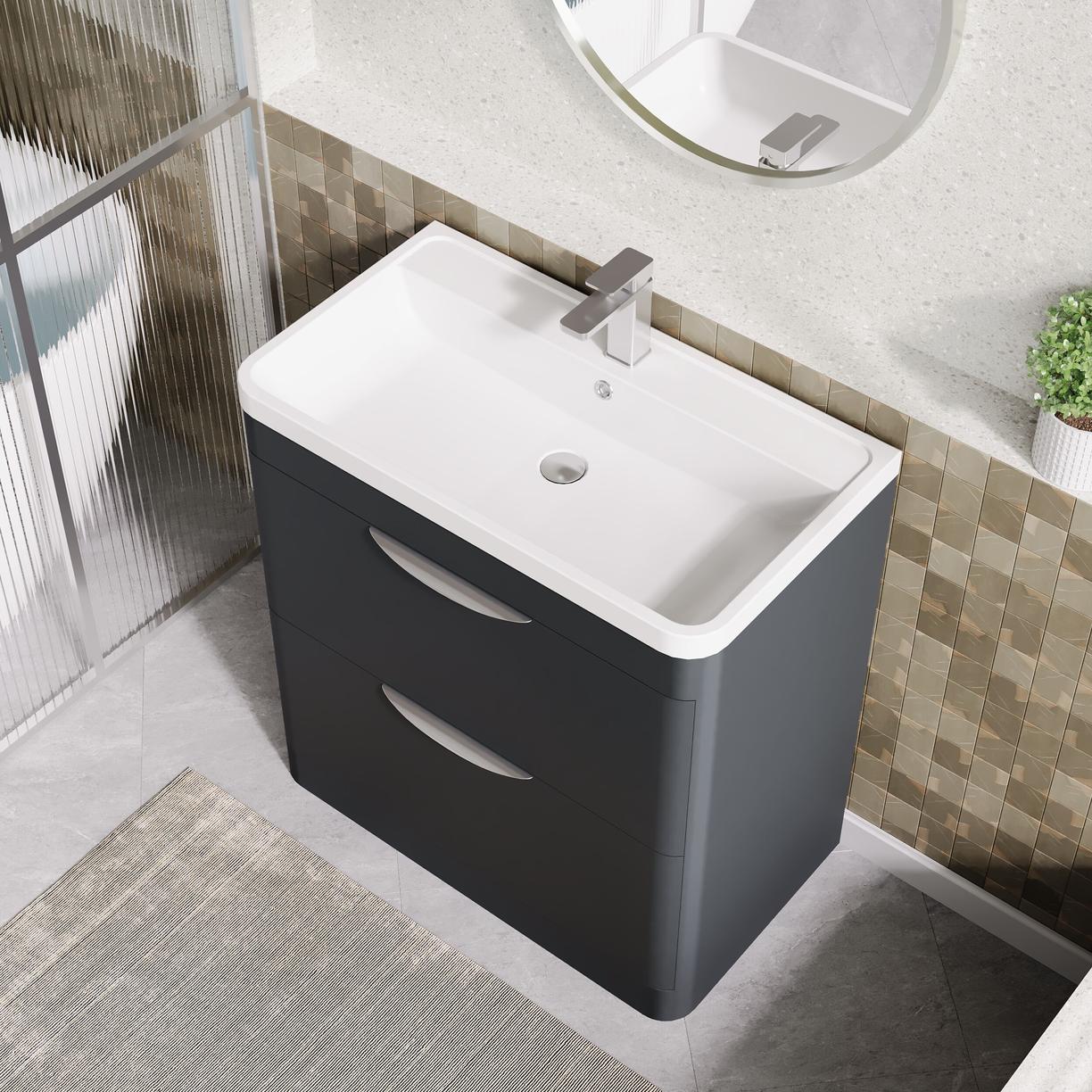 Parade 800mm F/S 2 Drawer Basin & Cabinet - Satin Soft Black