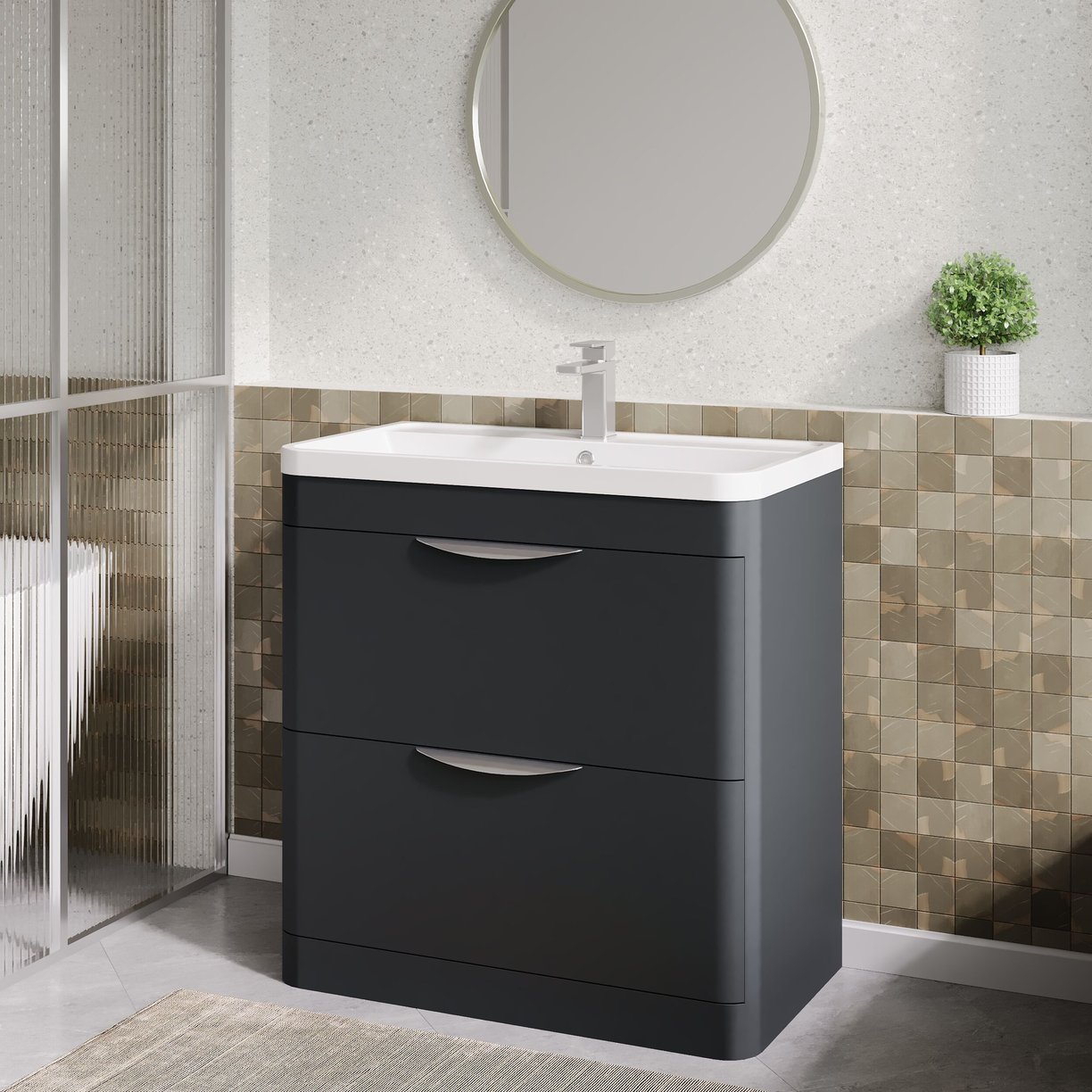 Parade 800mm F/S 2 Drawer Basin & Cabinet - Satin Soft Black
