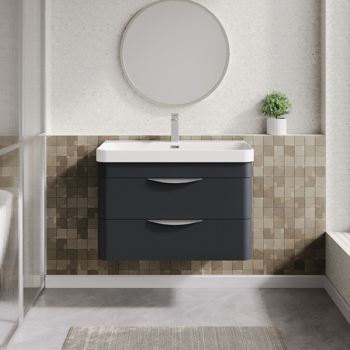 800mm Wall Hung 2 Drawer Vanity & Thin Edge Ceramic Basin