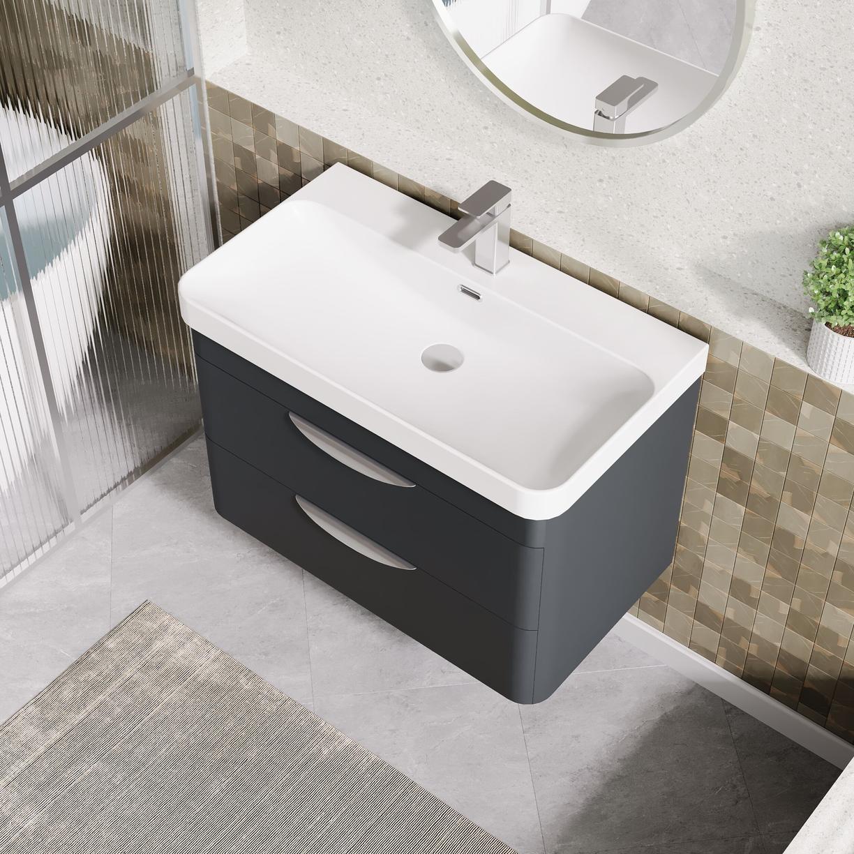800mm Wall Hung 2 Drawer Vanity & Thin Edge Ceramic Basin