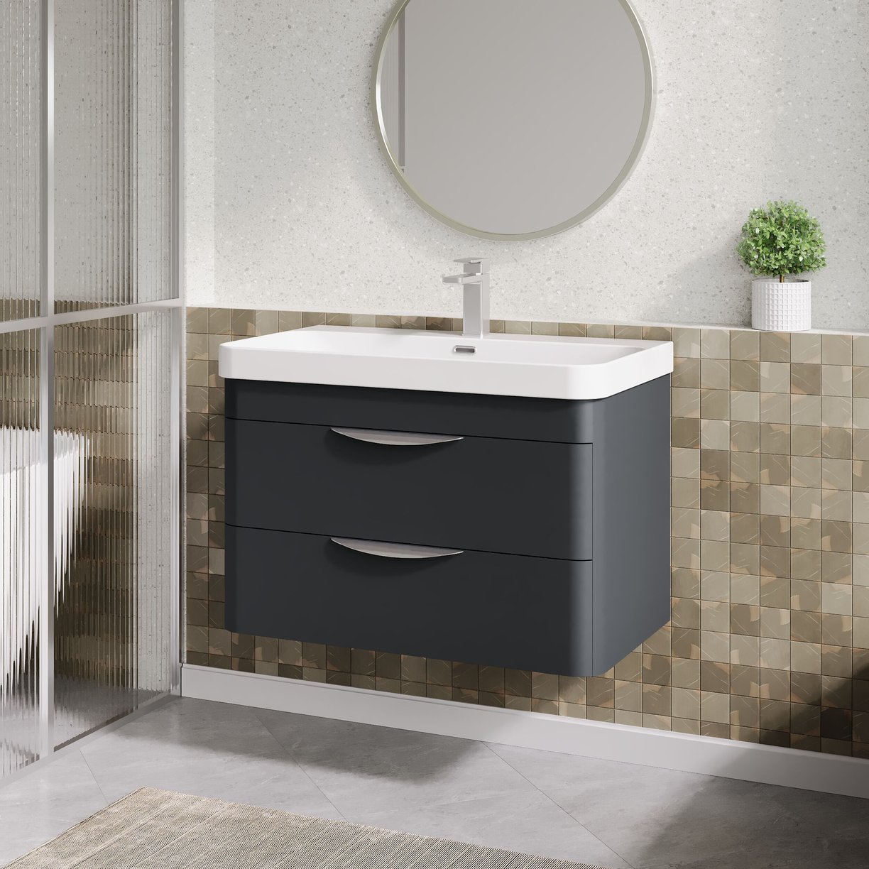 800mm Wall Hung 2 Drawer Vanity & Thin Edge Ceramic Basin