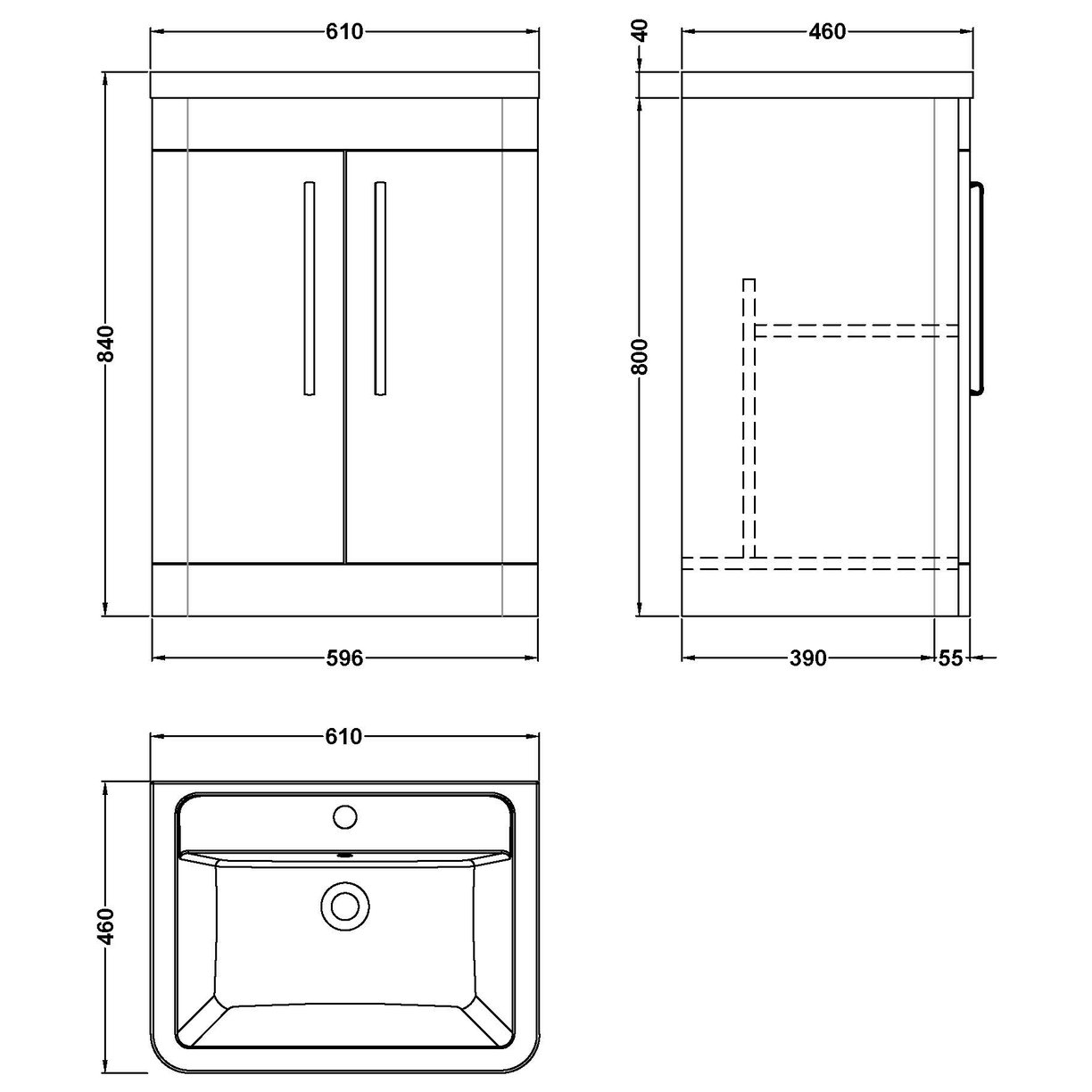 Parade 600 F/S 2 Door Basin & Cabinet