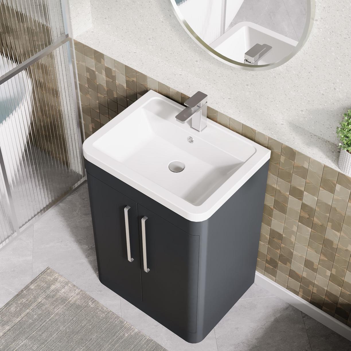 Parade 600mm F/S 2 Door Basin & Cabinet - Satin Soft Black