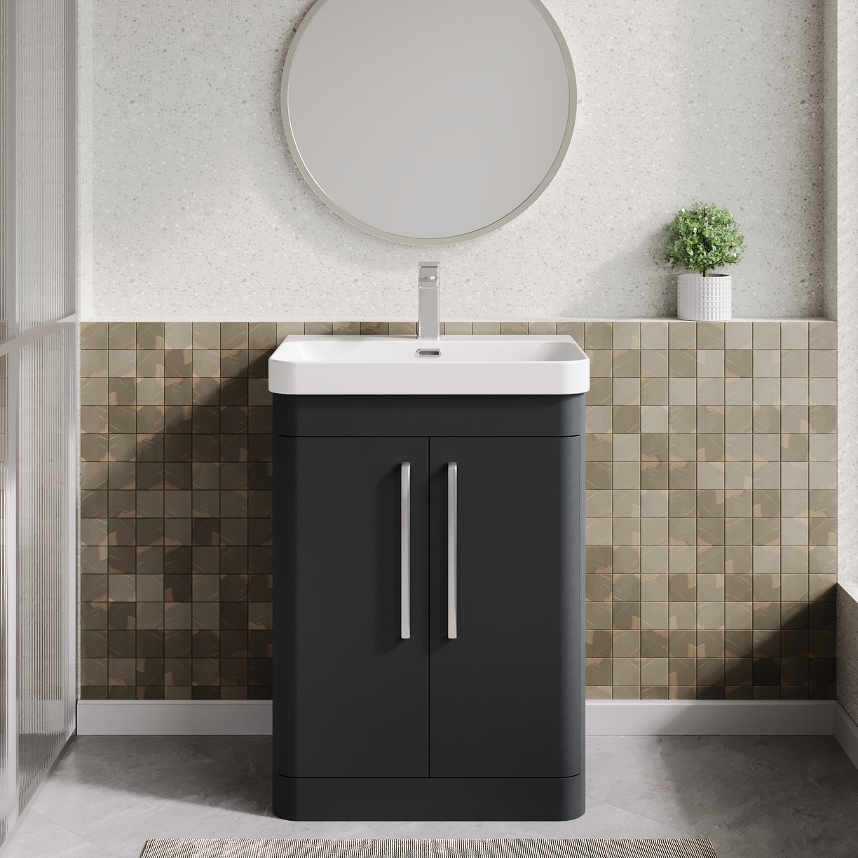 600mm Floor Standing 2 Door Vanity & Thin Edge Ceramic Basin