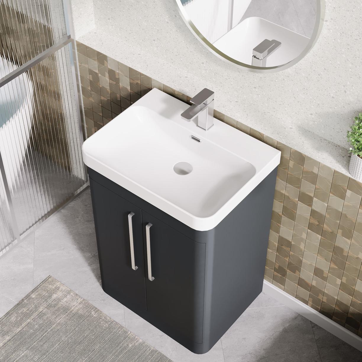 600mm Floor Standing 2 Door Vanity & Thin Edge Ceramic Basin