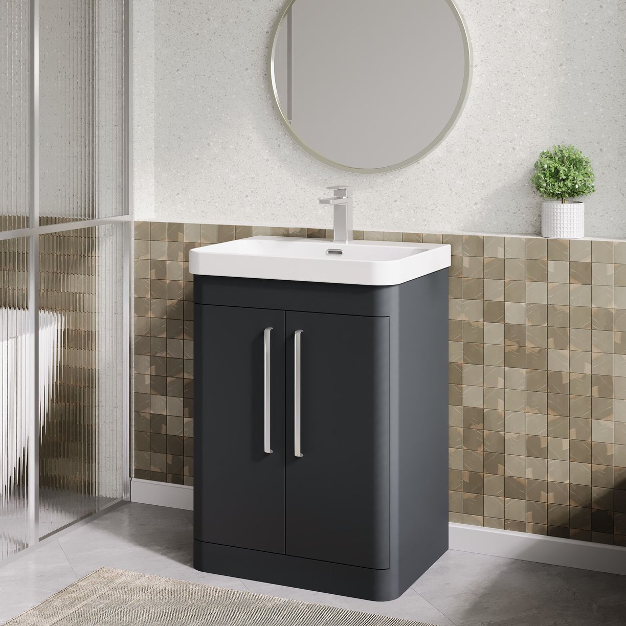 600mm Floor Standing 2 Door Vanity & Thin Edge Ceramic Basin