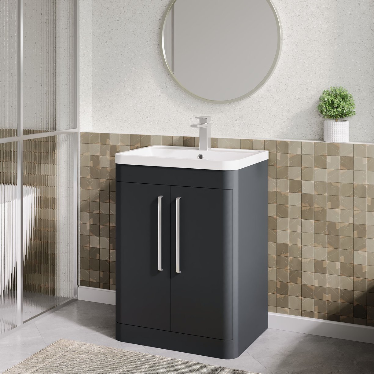 Parade 600mm F/S 2 Door Basin & Cabinet - Satin Soft Black