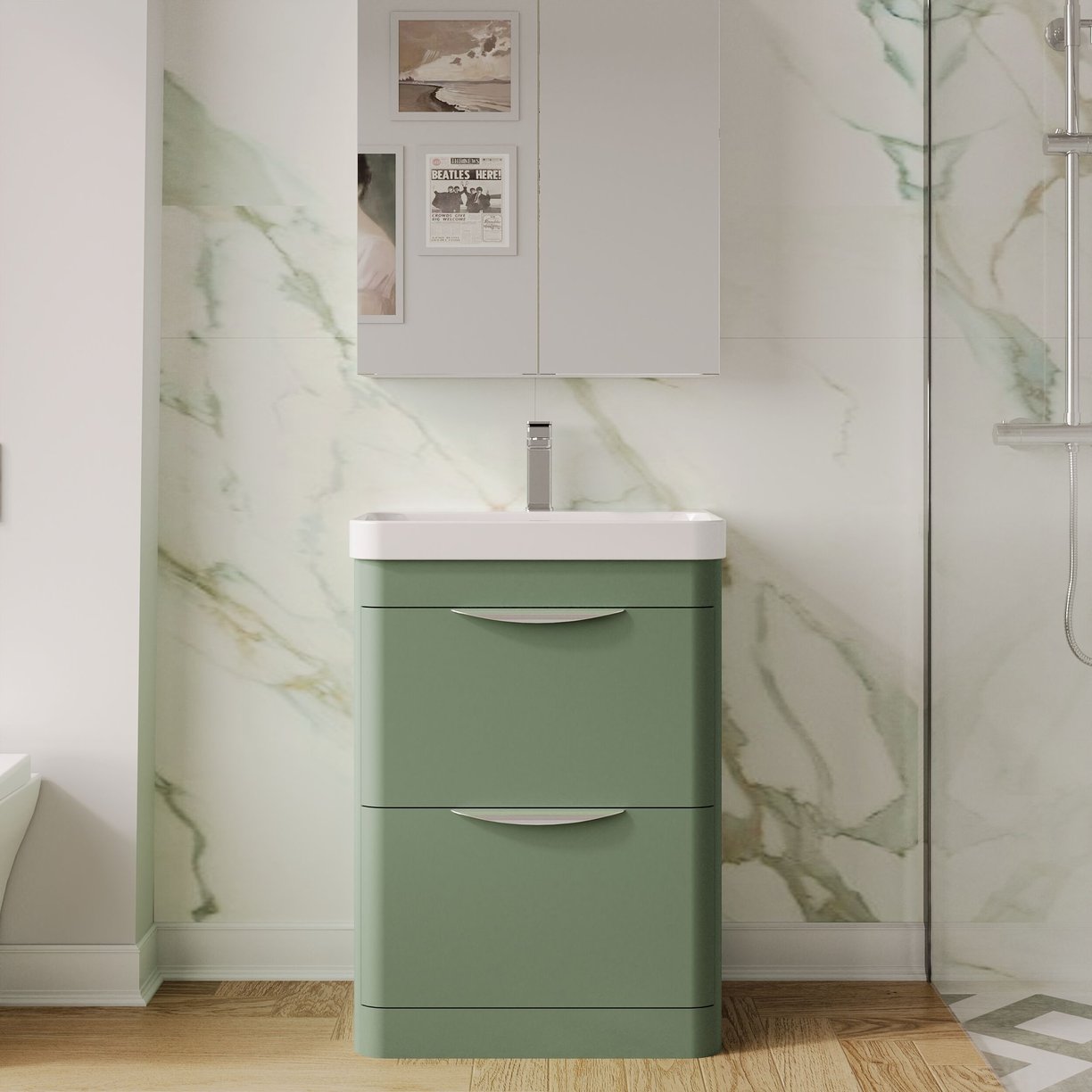 600mm Floor Standing 2 Drawer Vanity & Thin Edge Ceramic Basin