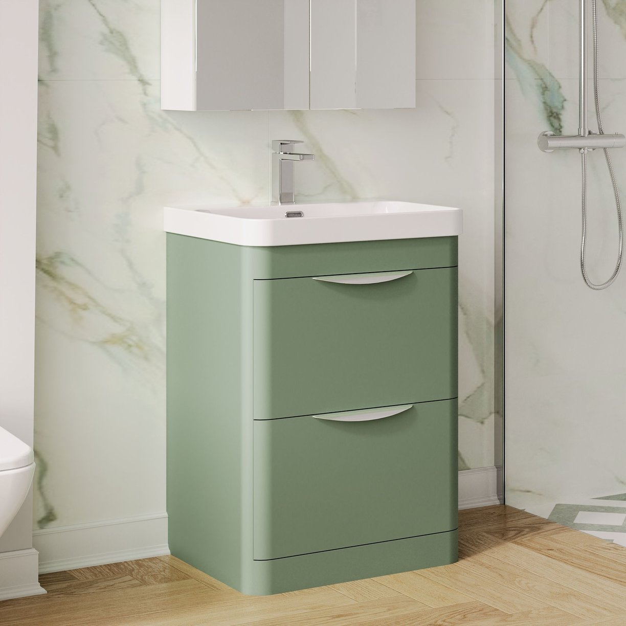 600mm Floor Standing 2 Drawer Vanity & Thin Edge Ceramic Basin