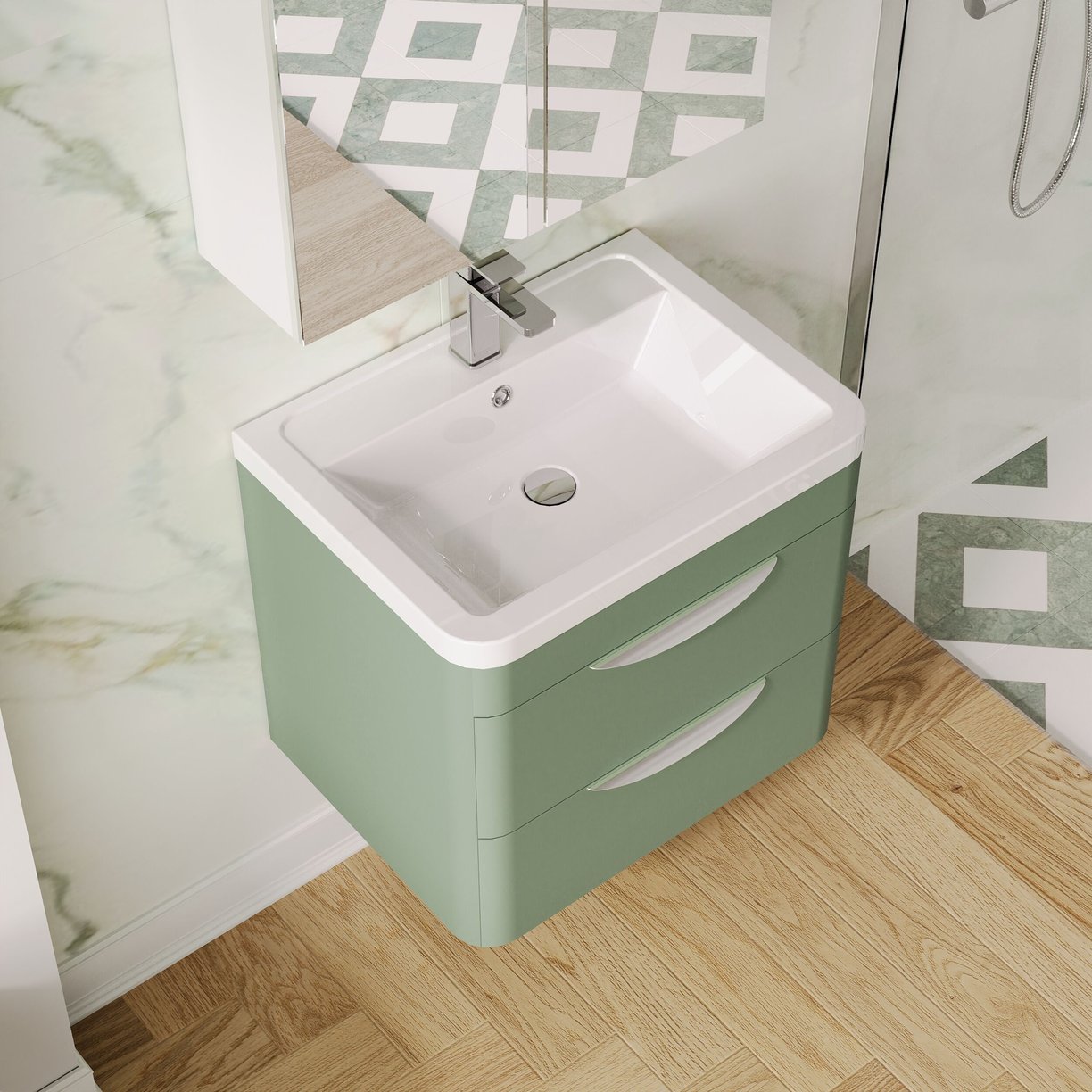 Parade 600mm W/H 2 Drawer Basin & Cabinet - Satin Green