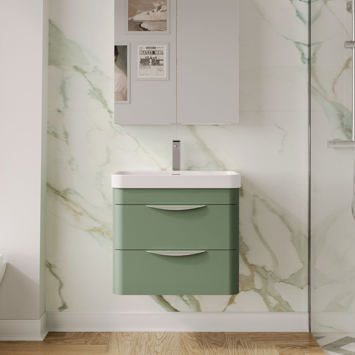 600mm Wall Hung 2 Drawer Vanity & Thin Edge Ceramic Basin
