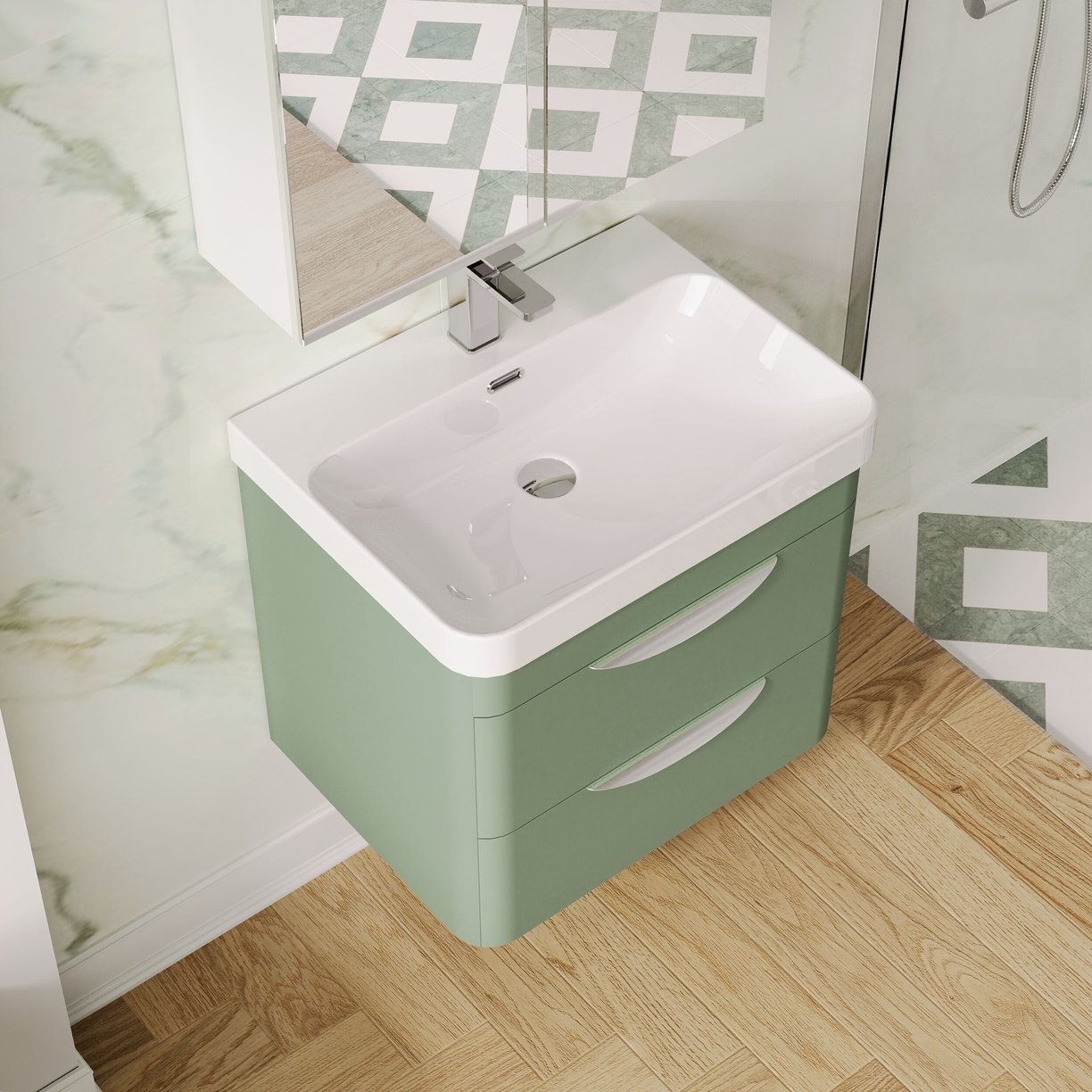 600mm Wall Hung 2 Drawer Vanity & Thin Edge Ceramic Basin