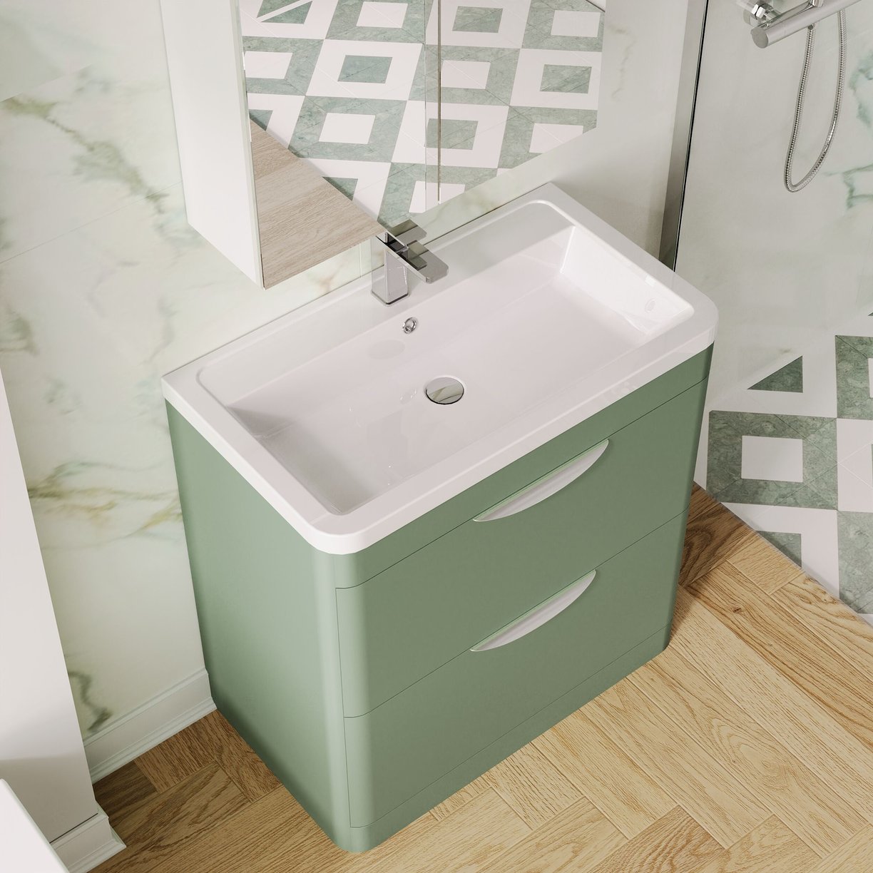 Parade 800mm F/S 2 Drawer Basin & Cabinet - Satin Green