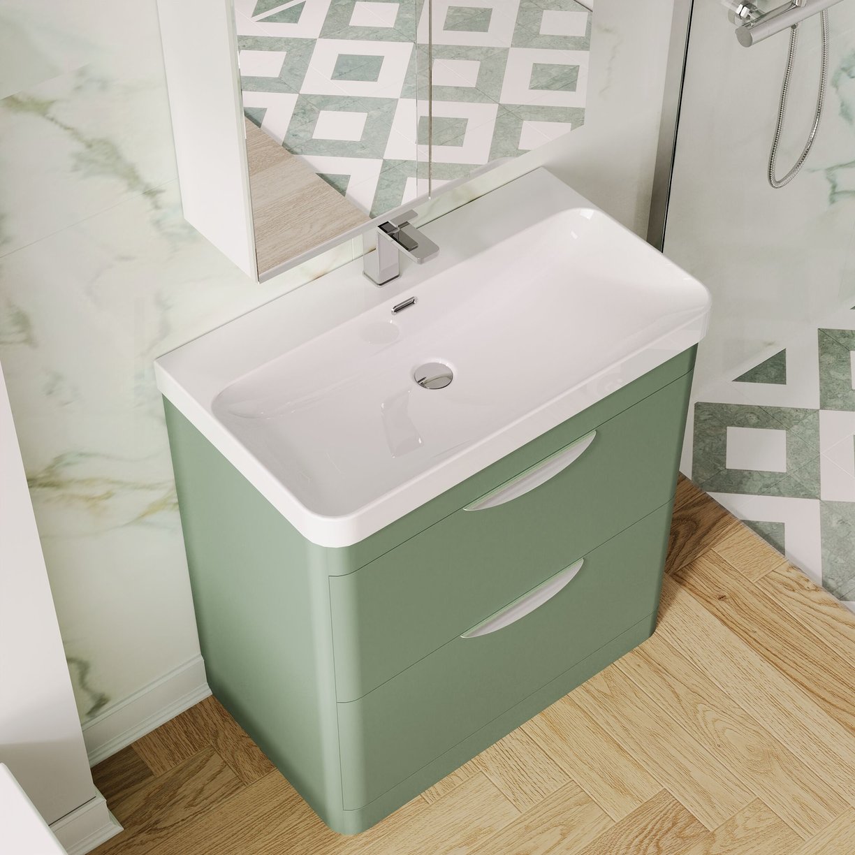 800mm Floor Standing 2 Drawer Vanity & Thin Edge Ceramic Basin