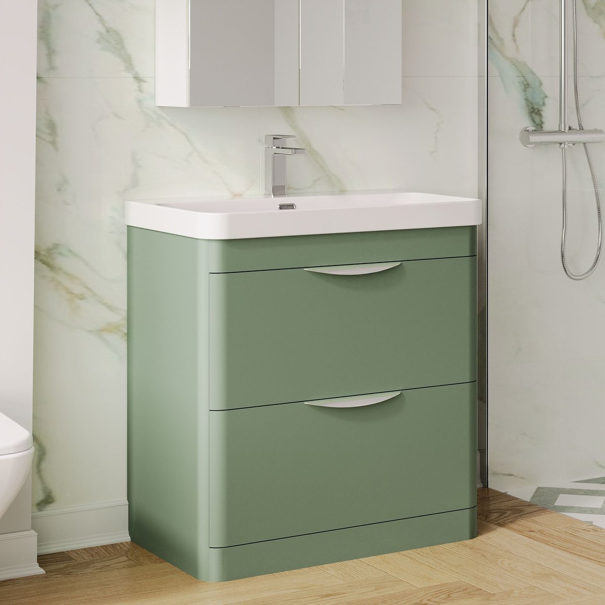 800mm Floor Standing 2 Drawer Vanity & Thin Edge Ceramic Basin