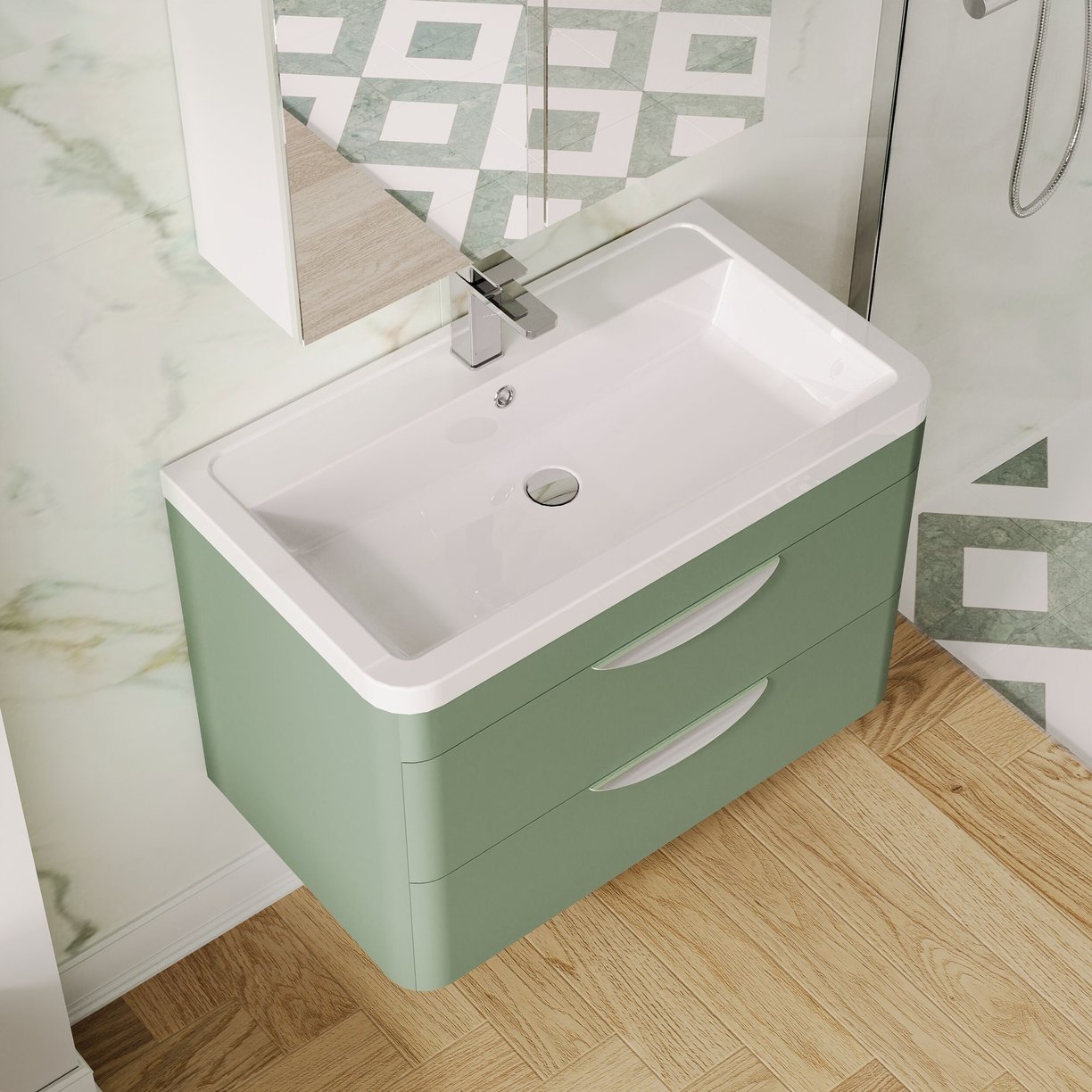 Parade 800mm W/H 2 Drawer Basin & Cabinet - Satin Green