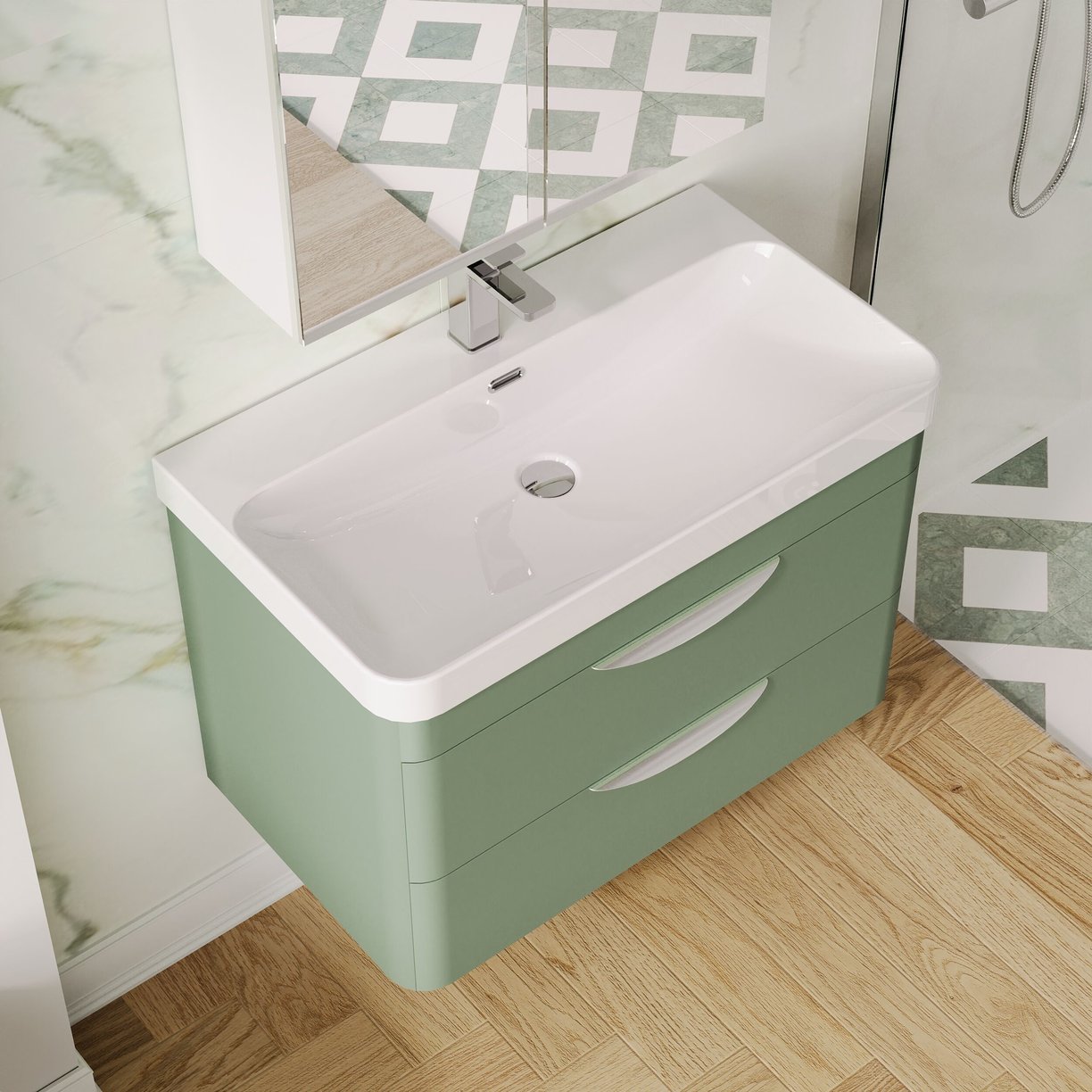 800mm Wall Hung 2 Drawer Vanity & Thin Edge Ceramic Basin