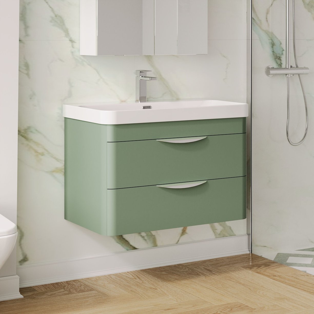 800mm Wall Hung 2 Drawer Vanity & Thin Edge Ceramic Basin