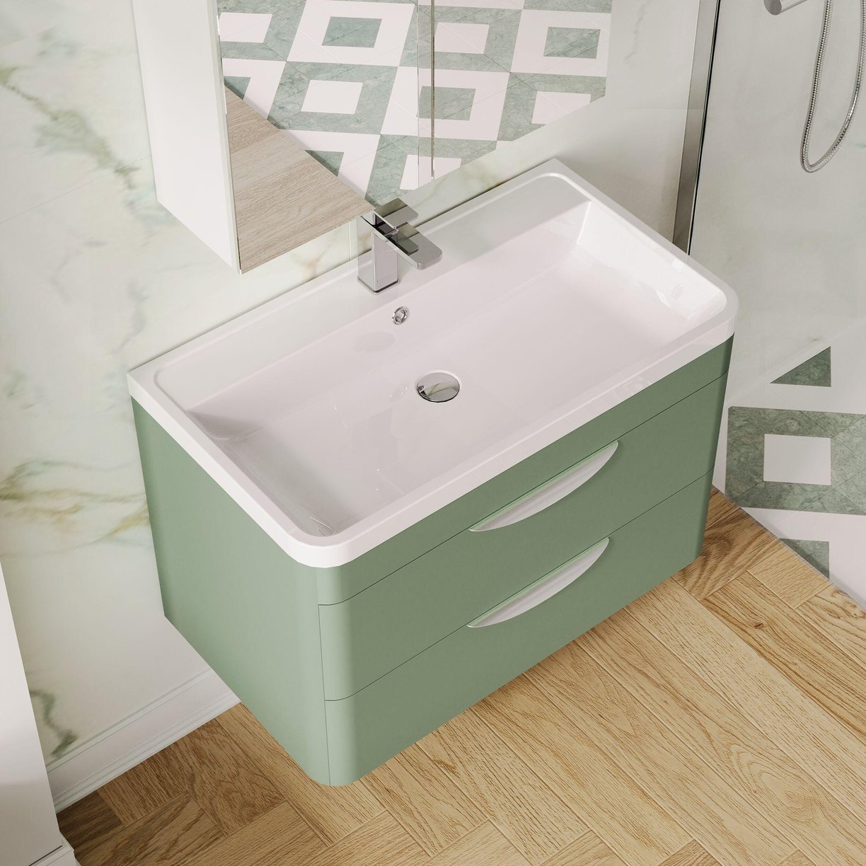 Parade 800mm W/H 2 Drawer Basin & Cabinet - Satin Green