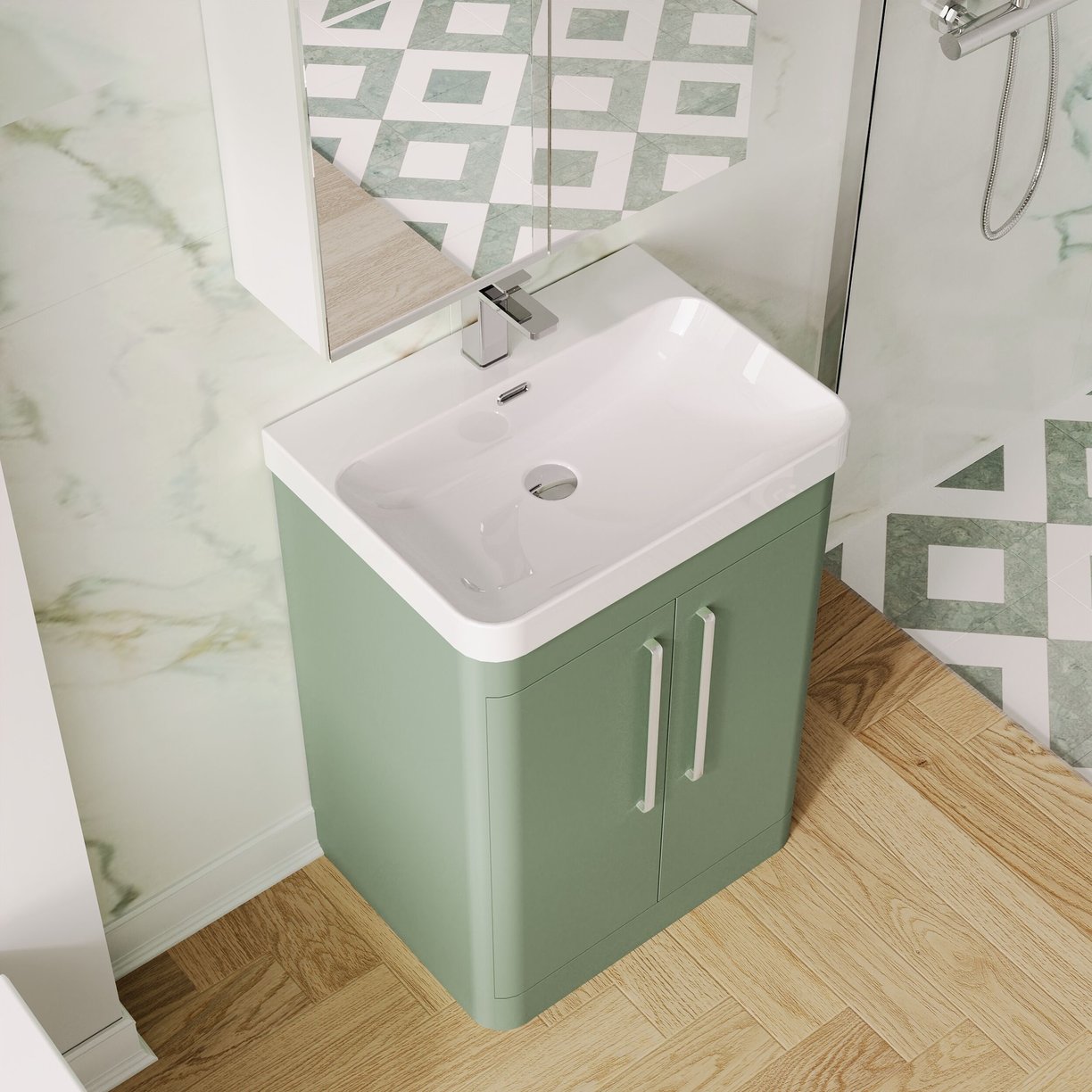 600mm Floor Standing 2 Door Vanity & Thin Edge Ceramic Basin