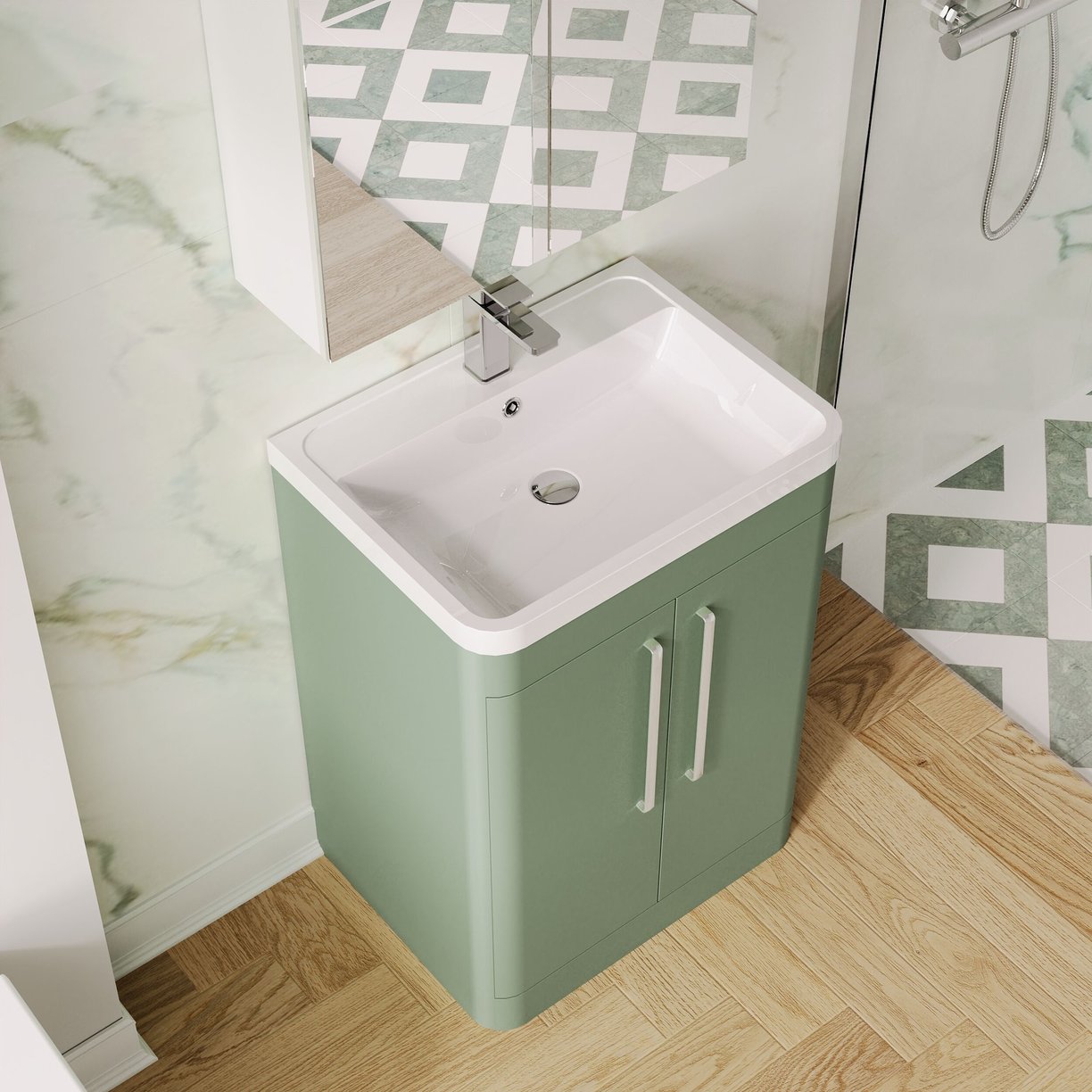 Parade 600mm F/S 2 Door Basin & Cabinet - Satin Green