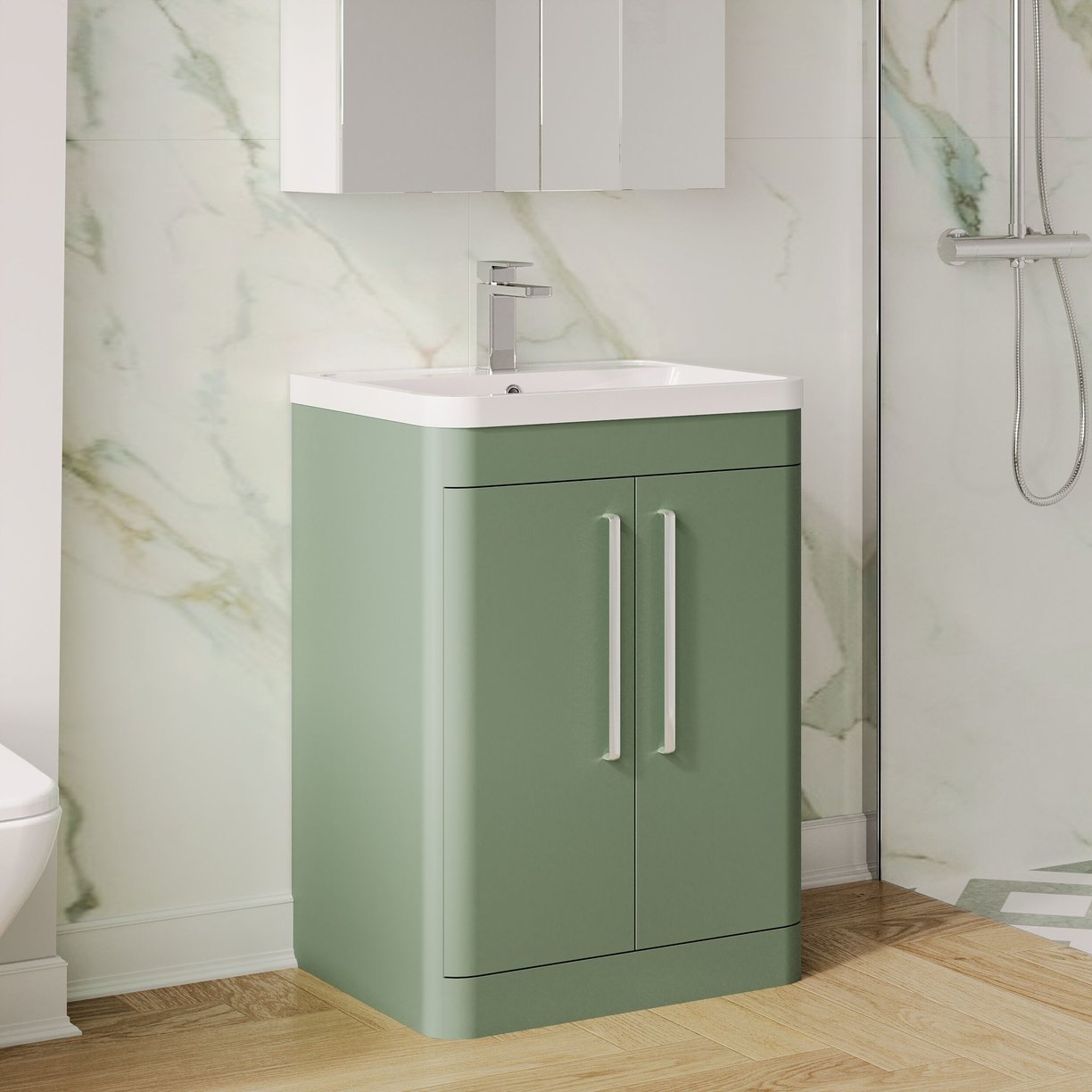 Parade 600mm F/S 2 Door Basin & Cabinet - Satin Green
