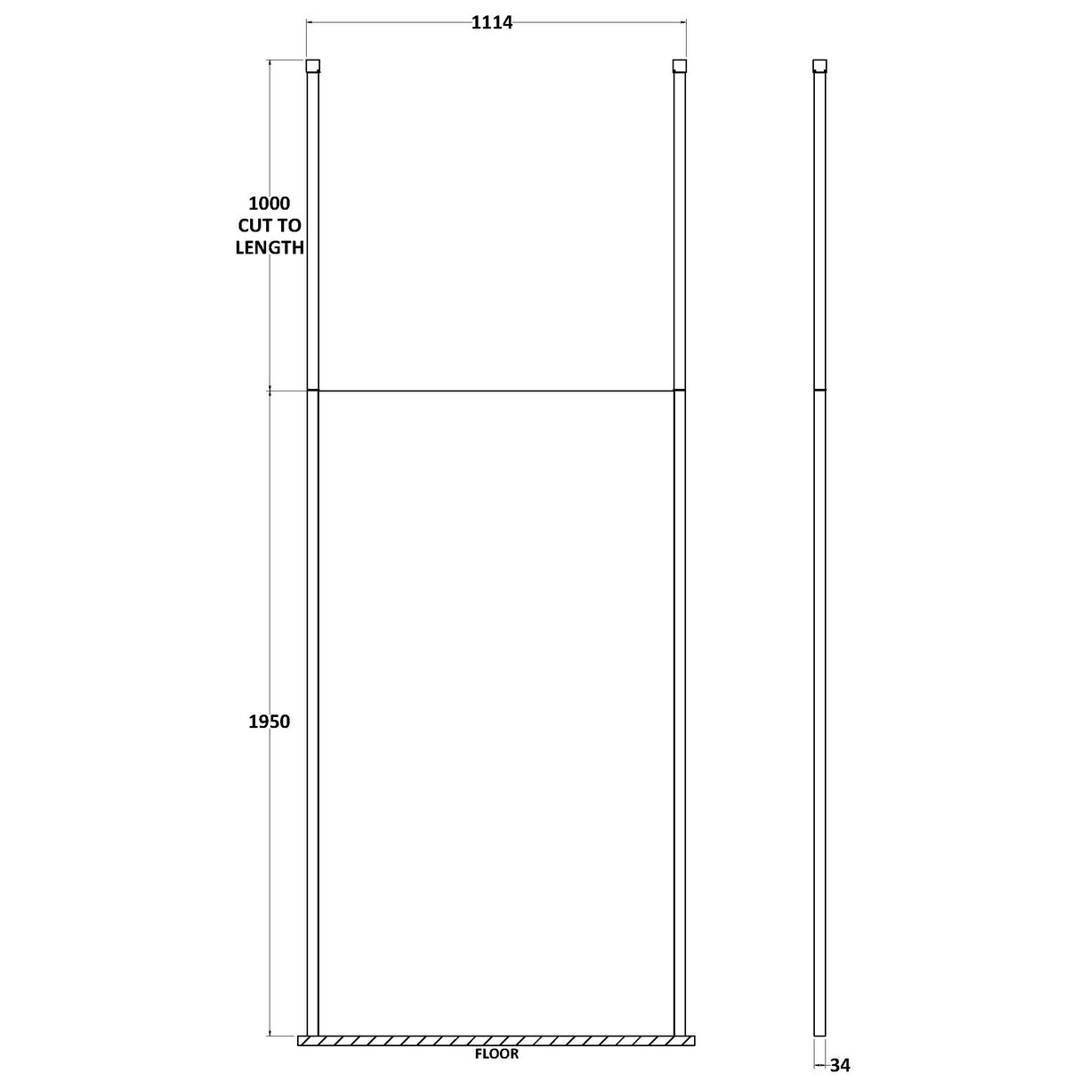1100Mm Wetroom Screen With Ceiling Posts - Chrome