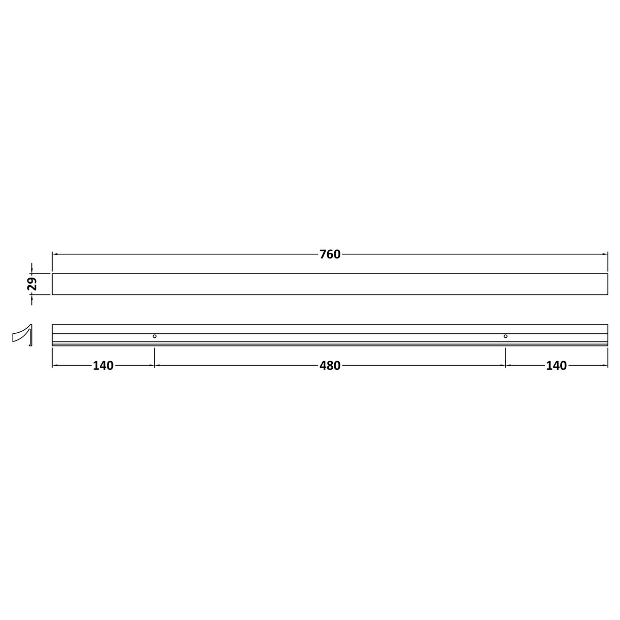 Handle 480mm - Chrome