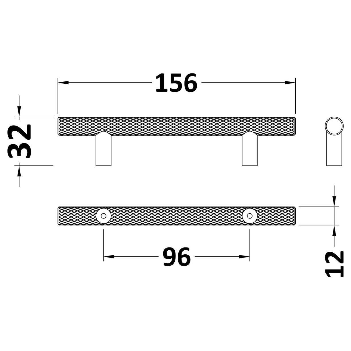Knurled Bar Handle 96mm - Brushed Brass