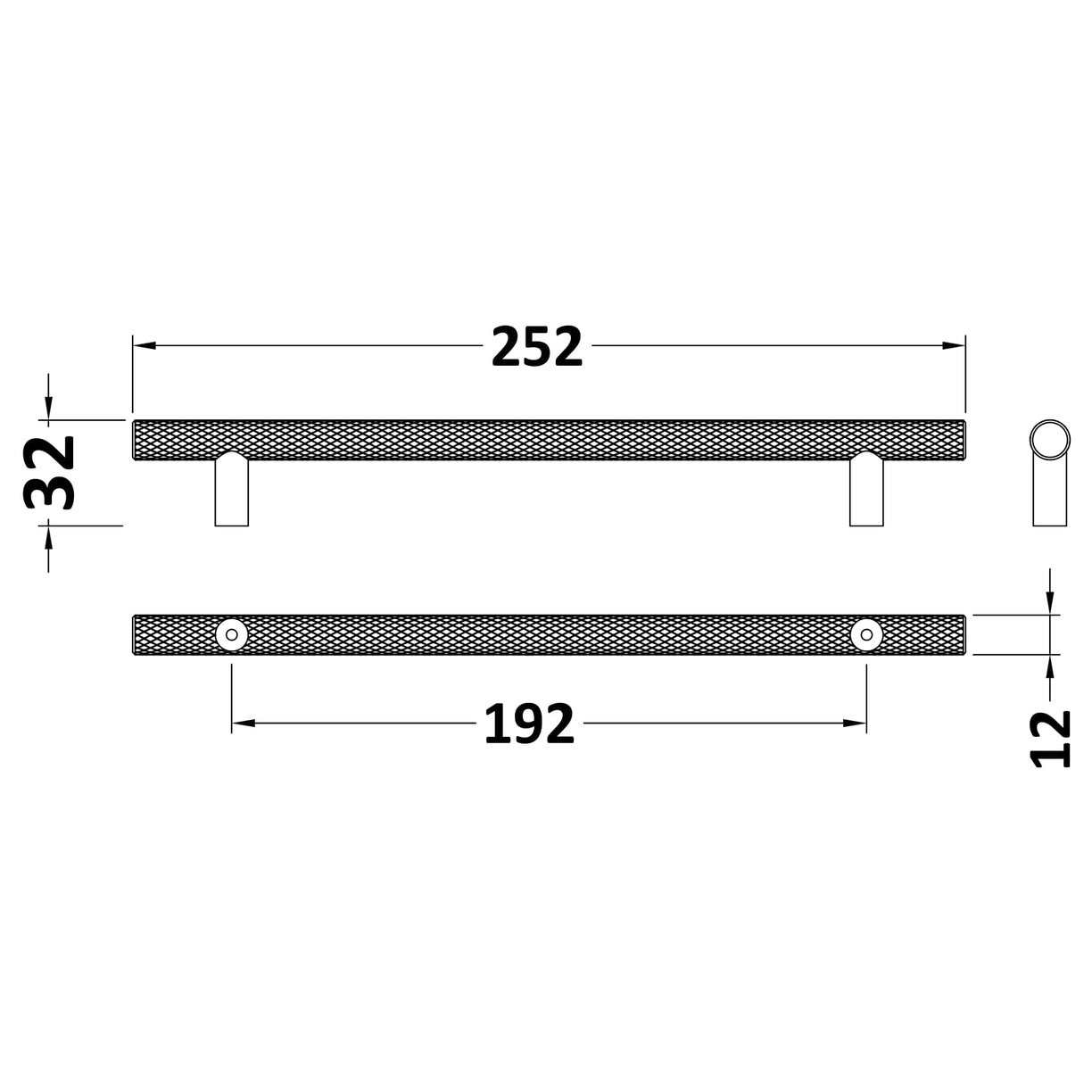 Knurled Bar Handle 192mm - Brushed Brass